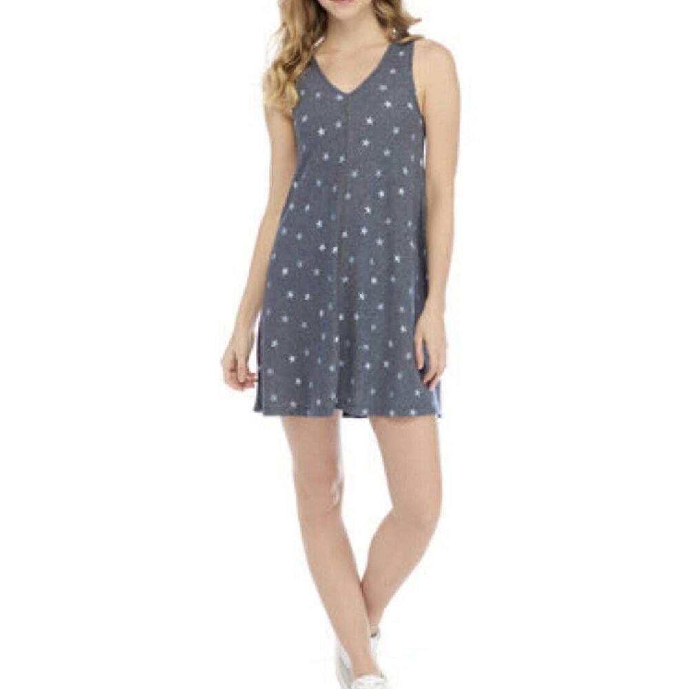 Liberty Park Younger Women Sleeveless Americana Swing Dress Navy Star Size L NWT